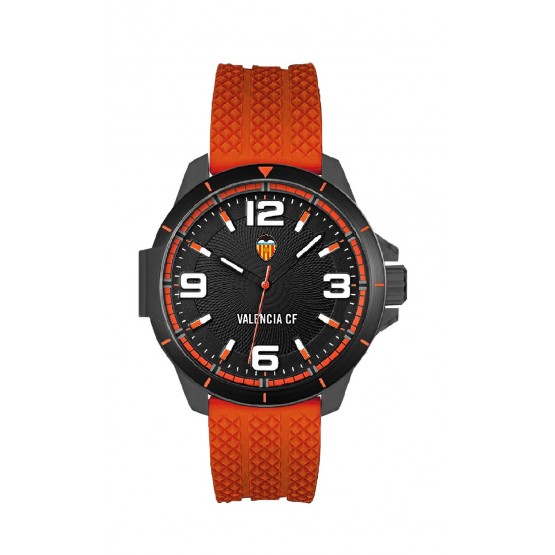 Reloj Caballero Valencia CF | Deportivo con Correa Naranja y Esfera Negra