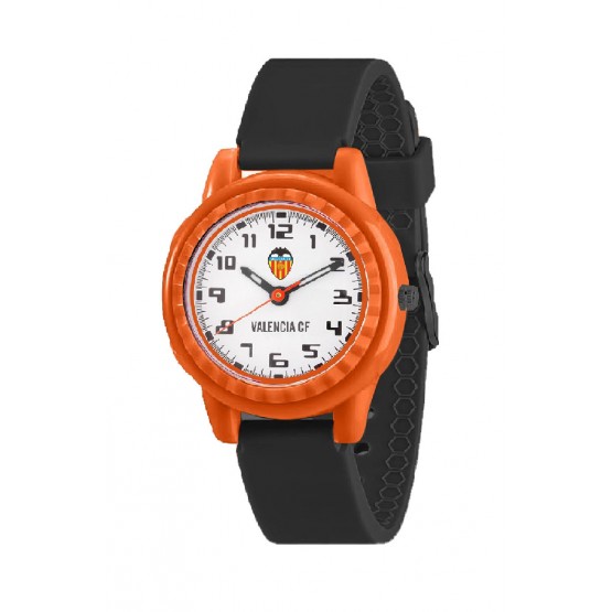 Reloj Infantil Valencia CF | Correa Negra y Caja Naranja